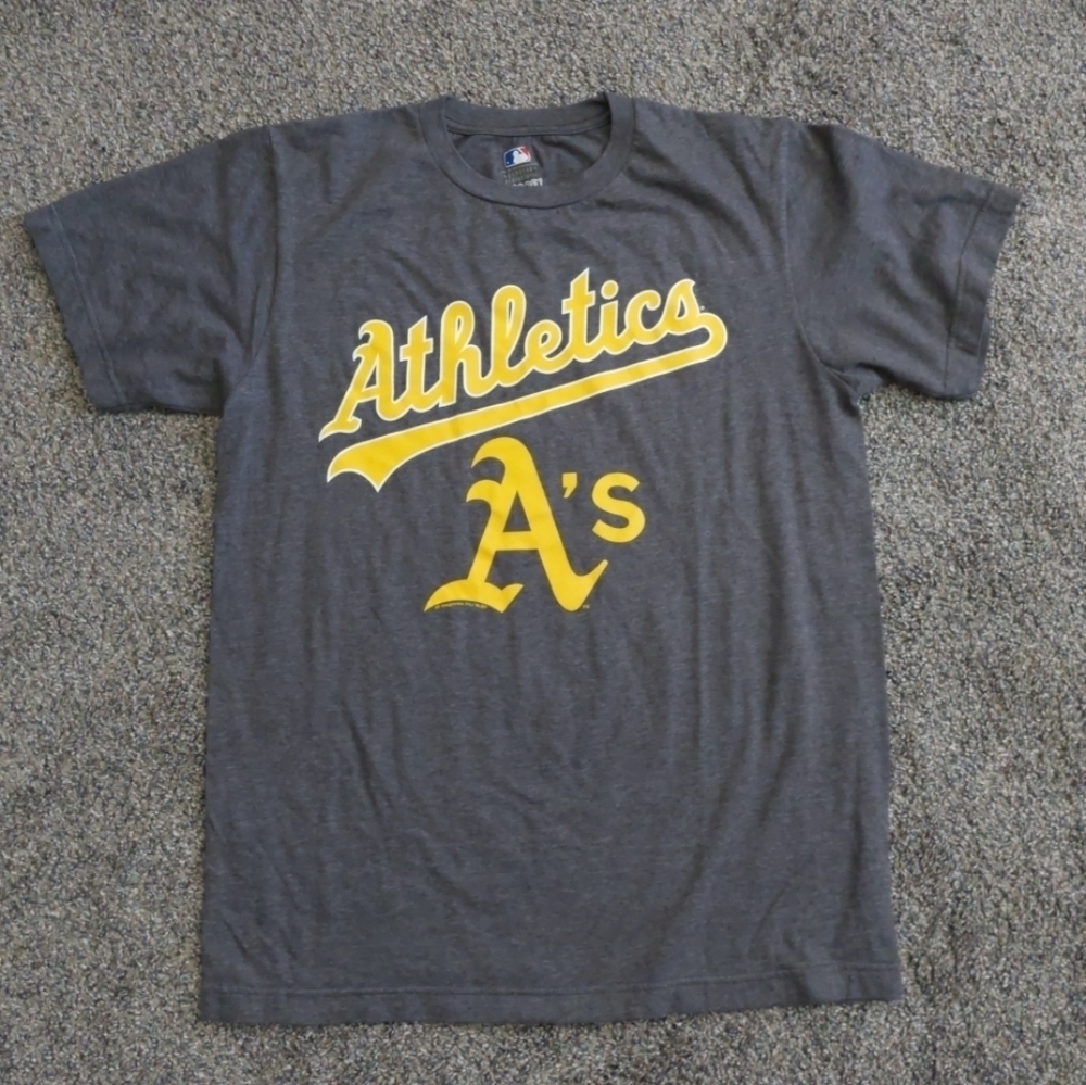 Y2K Oakland Athletics MLB Spellout Crewneck T-shirt Gray M Athleisure